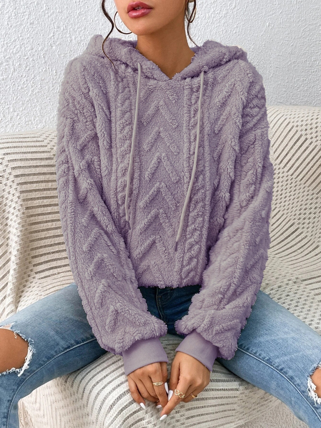 Kvinnor Hoodie Avslappnad Design Mjuk Tygblandning-4