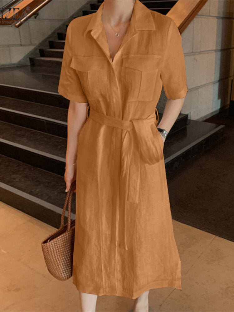 Variant image for Fina Dam Klänningar Midi med Fickor och 3/4 Ärmar i Bomull-17