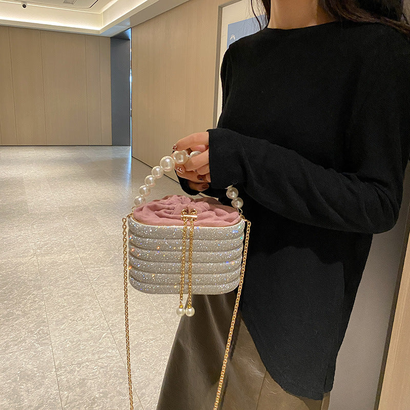 Dam Runda Handväska Pärlor PU-material Elegant Design-2