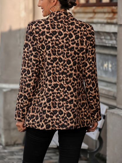 Dam Blazer Lång Leopardmönster Affärslook Kvalitativt Tyg-3