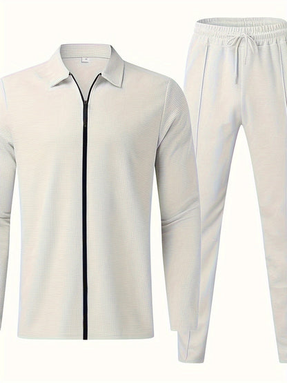 Mäns Träningsdräkt Full Zip Bomull Casual-4