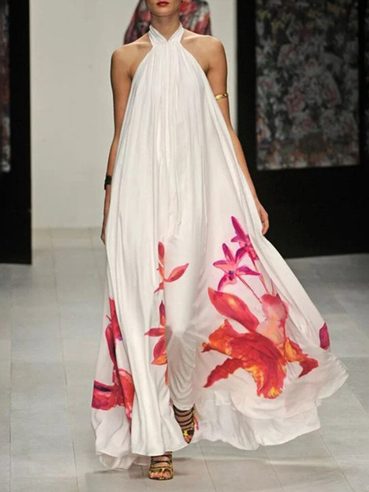 Kvinnors Off-Shoulder Klänning Blommönster Polyester-2