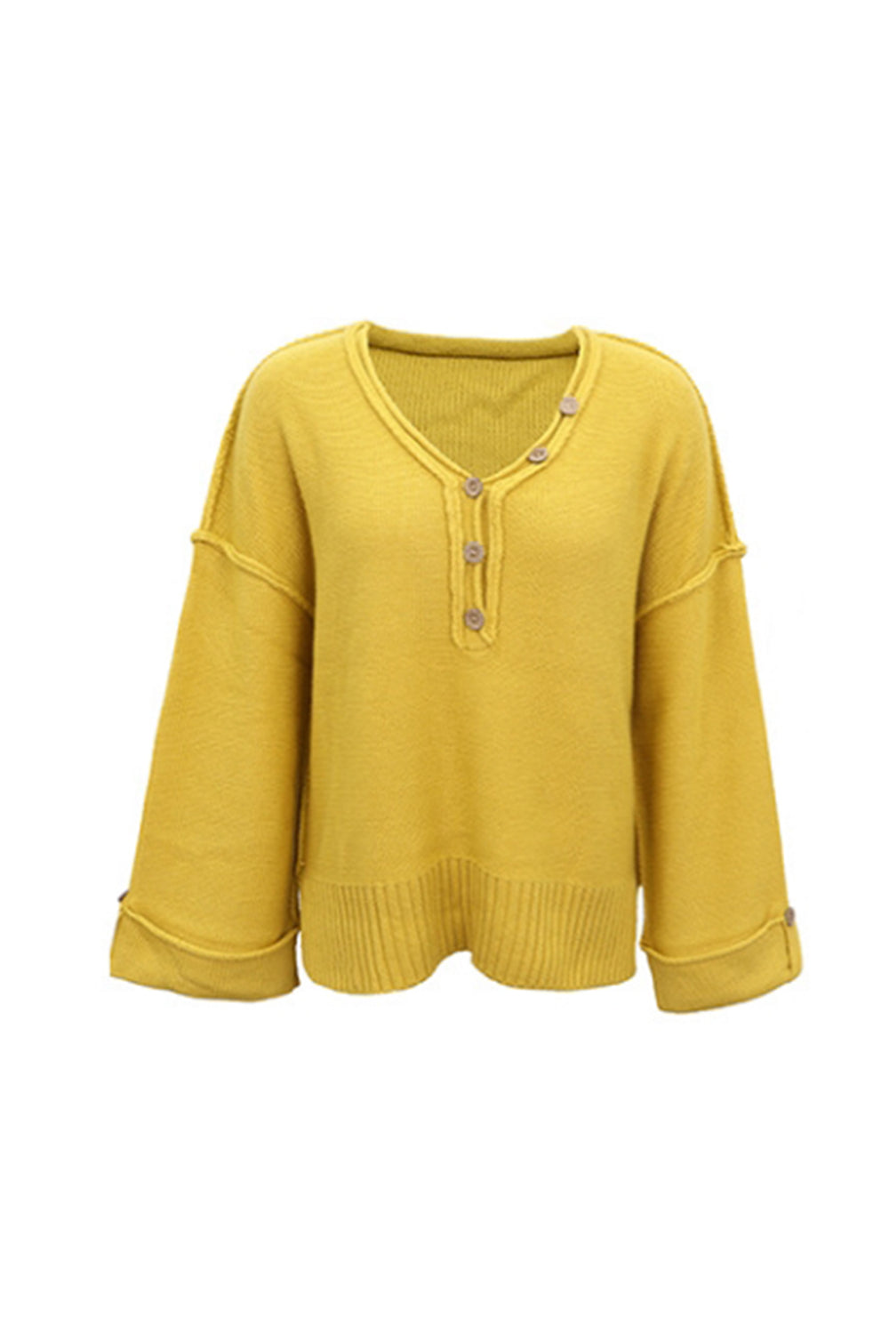 Dam Tröja V-ringad Långärmad Polyester med Knappdetaljer-4