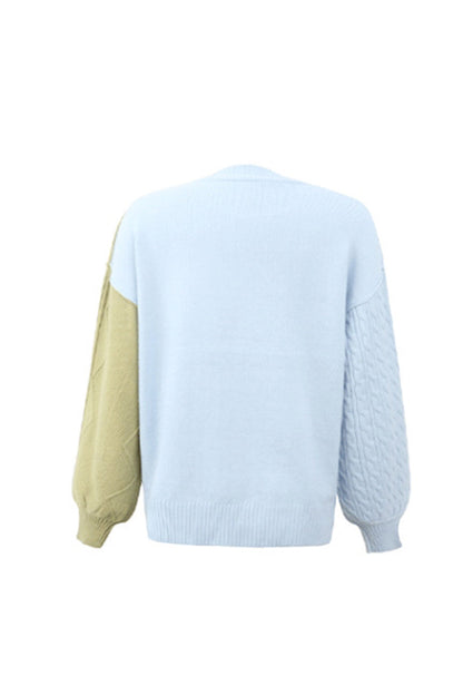 Dam Tröja Med Lanternärmar Polyester Färgblockdesign-5