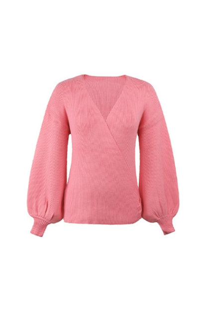 Dam Stickad Tröja Långärmad V-Ringning Polyester-6