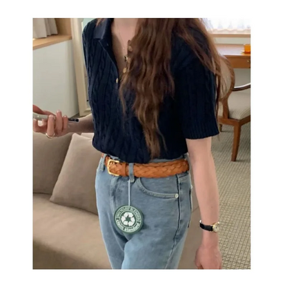 Kvinnors Poloskjorta Tidlös Stil 100% Bomull-3