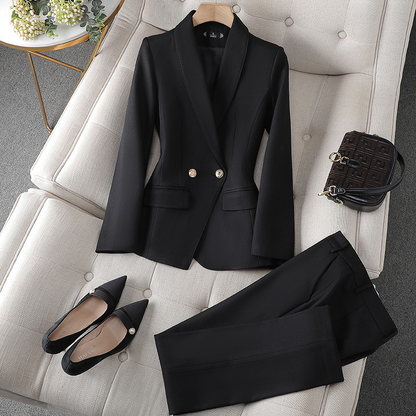 Kostym Set Dam Elegant Mjuk Polyester Blazer Byxor 9