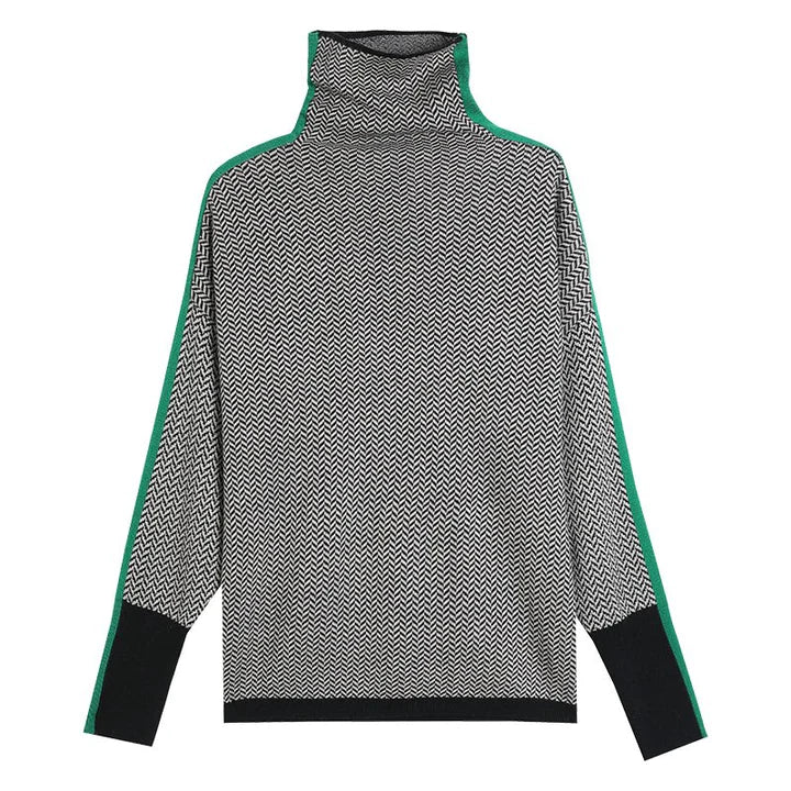 Stickad Dam Turtleneck Tröja Geometrisk Ull för Höst och Vinter-5