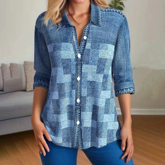 Dam Blus Vintage Stil 100% Bomull Elegant Design-1