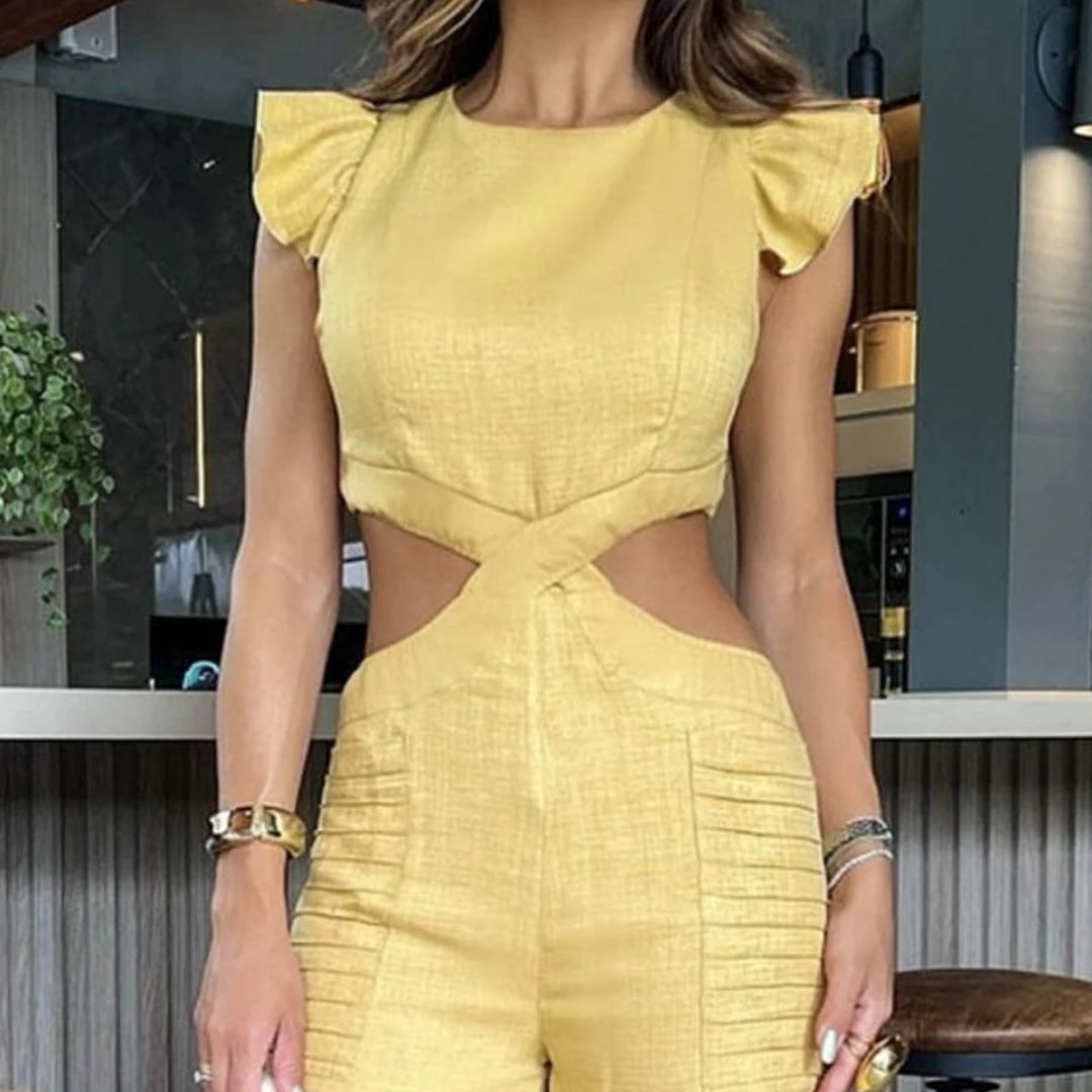 Dam Jumpsuit Bred Ben med Rüsch Detaljer Polyester-4