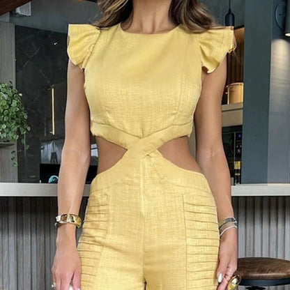 Dam Jumpsuit Bred Ben med Rüsch Detaljer Polyester-4