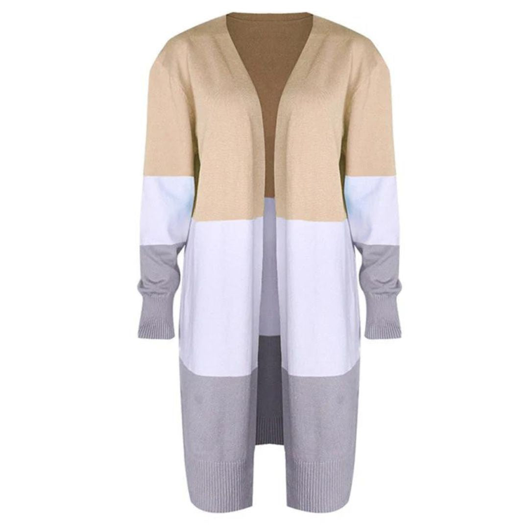 Dam Cardigan Färgblockad Öppen Front Mjuk Stickad Kvalitet-6