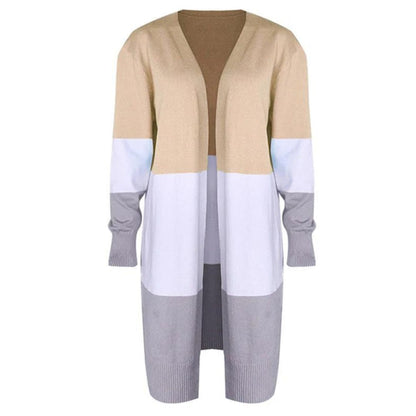 Dam Cardigan Färgblockad Öppen Front Mjuk Stickad Kvalitet-6