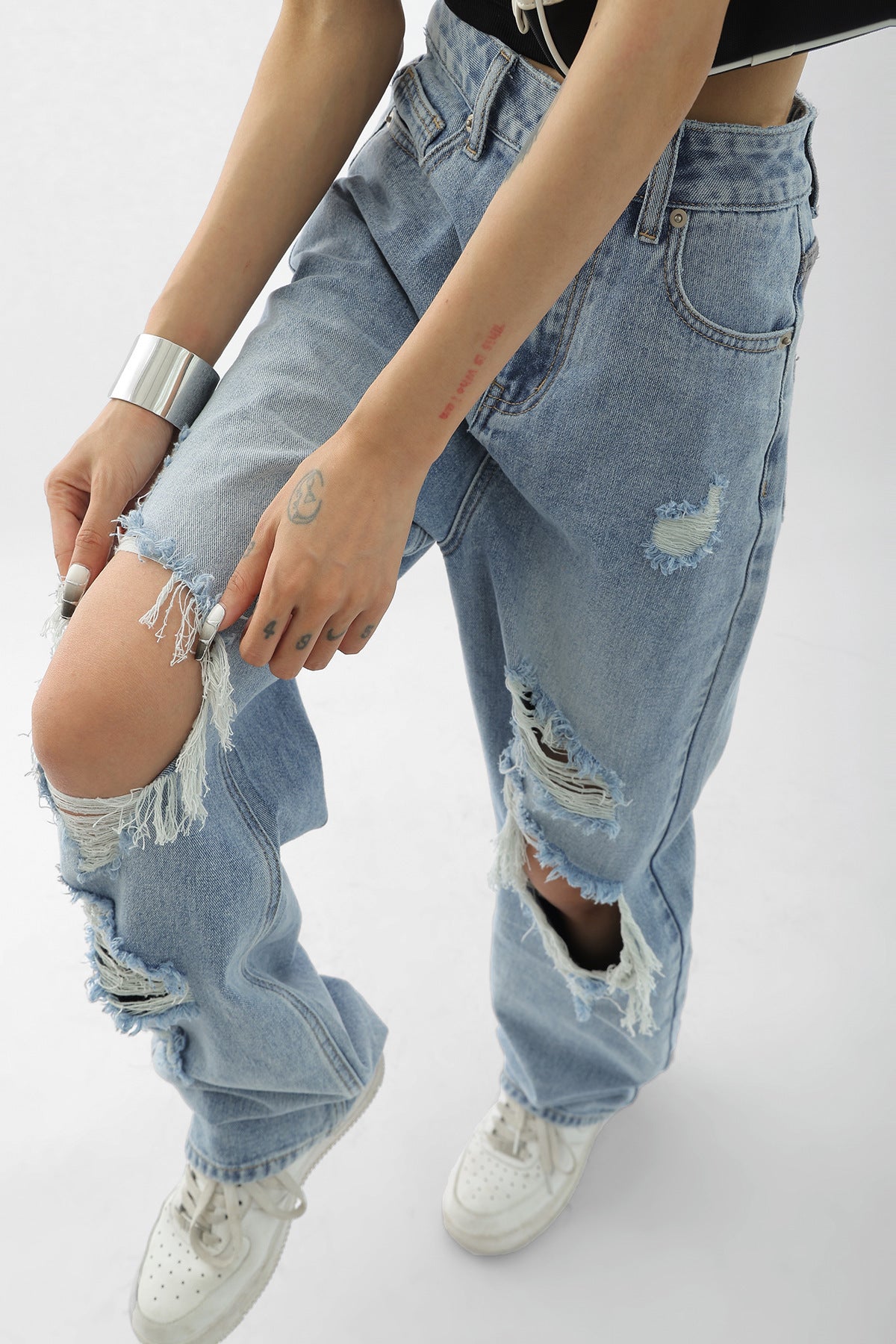 Dam Jeans Trasiga Design Tunt Bomull-5