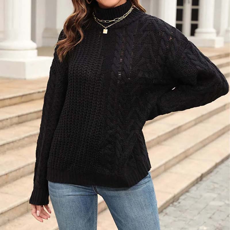 Stickad Dam Tröja Avslappnad Flätmönster Andningsbar Material-2