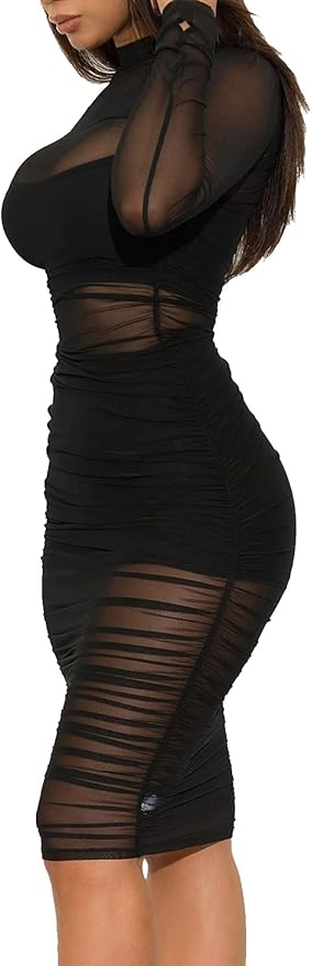 Dam Klänning Genomskinlig Lång Ärmar Öppen Axel Polyester Spandex-2