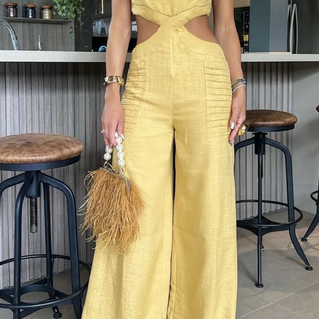 Dam Jumpsuit Bred Ben med Rüsch Detaljer Polyester-5