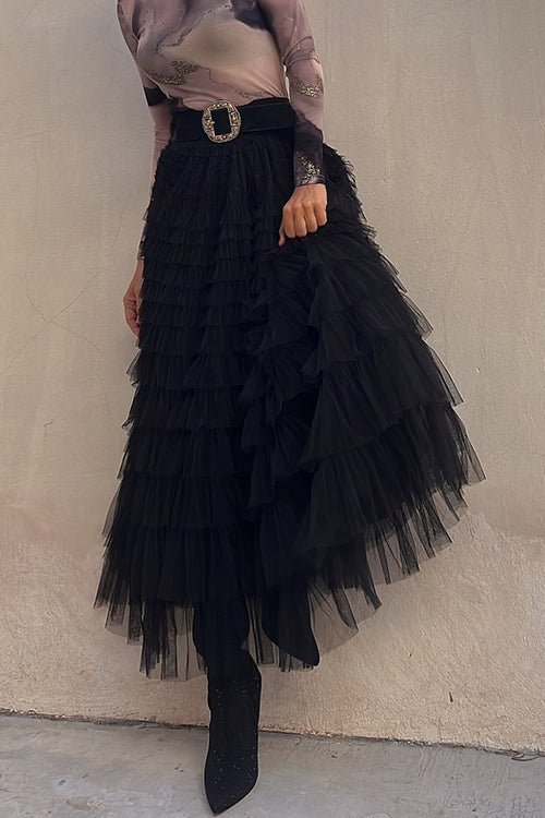 Dam Maxikjol A-linjeformad med Ryschar i Nät-1