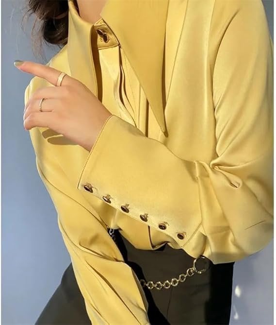 Dam Blus Satin Klassisk Passform med Unika Manschetter-2
