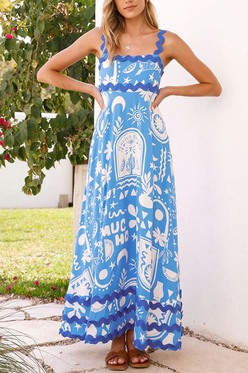 Variant image for Dam Maxiklänning med RIC RAC Detaljer och Praktiska Fickor, Lång Klänning för Sommar-1