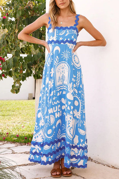 Dam Maxiklänning med RIC RAC Detaljer och Praktiska Fickor, Lång Klänning för Sommar-1