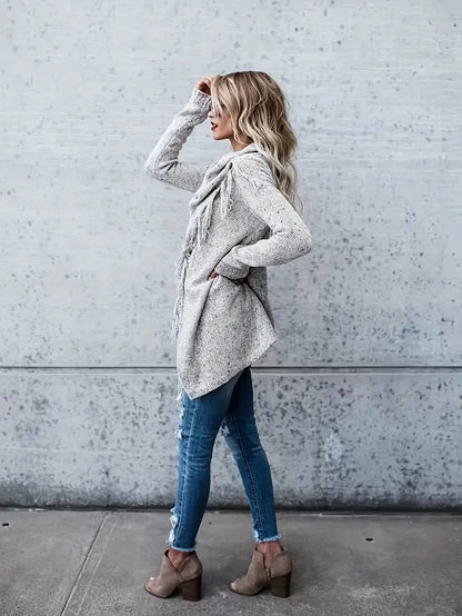 Dam Tröja med Modern Krage och Fray Detaljer – Högkvalitativ Tygblandning, Avslappnad Passform, Perfekt för Höst och Vinter 3