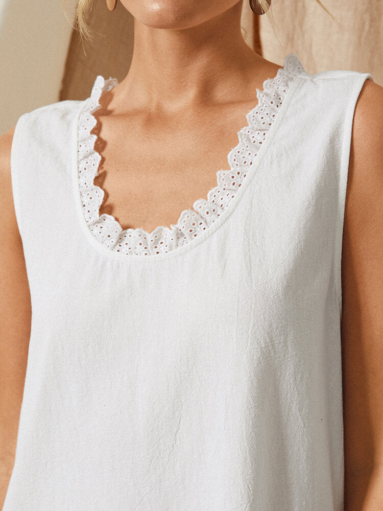 Dam Midi Klänning Broderad Blommönster Bomull för Sommar-5