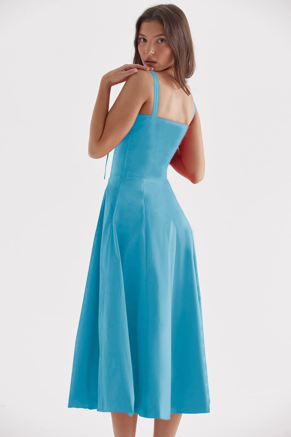 Kvinnors Midi Klänning Spaghetti Band Högkvalitativt Tyg-6