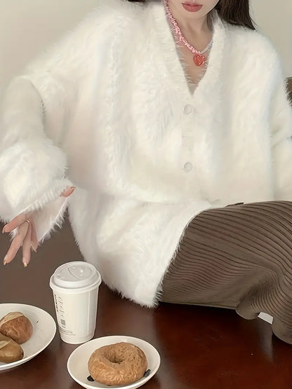 Dam Kofta Knappstängning Mjuk Material Elegant Design-3