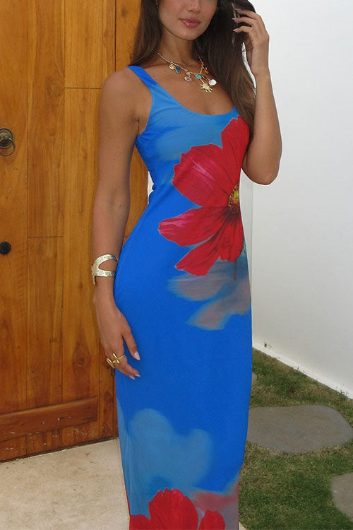 Maxiklänning Dam Blommönster Bodycon Bomull Polyester-2