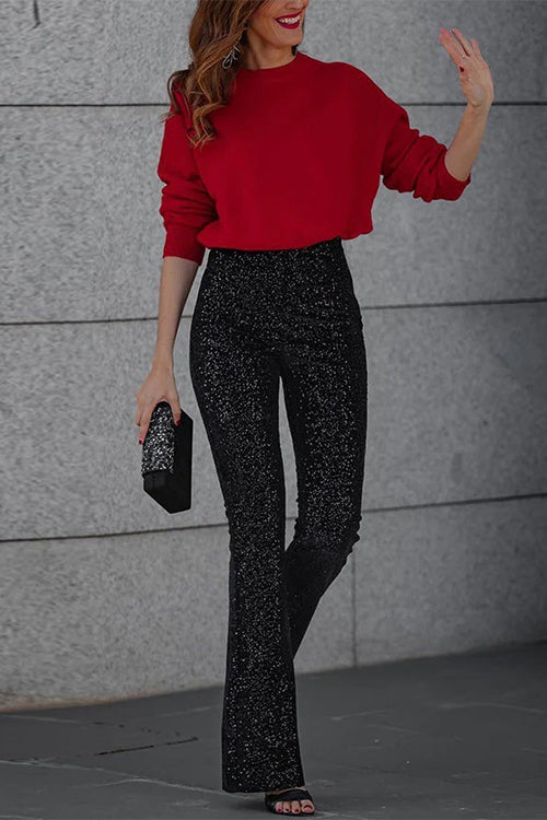 Dam Byxor med Resår i Midjan Snygga Paljetter Bomullsblandning-5