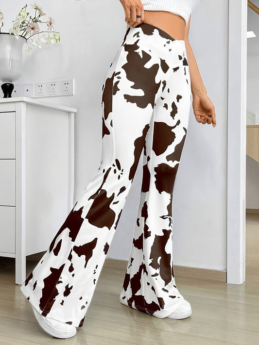 Kvinnors Högt Belagda Byxor Flared Polyester Ko-Mönster-1