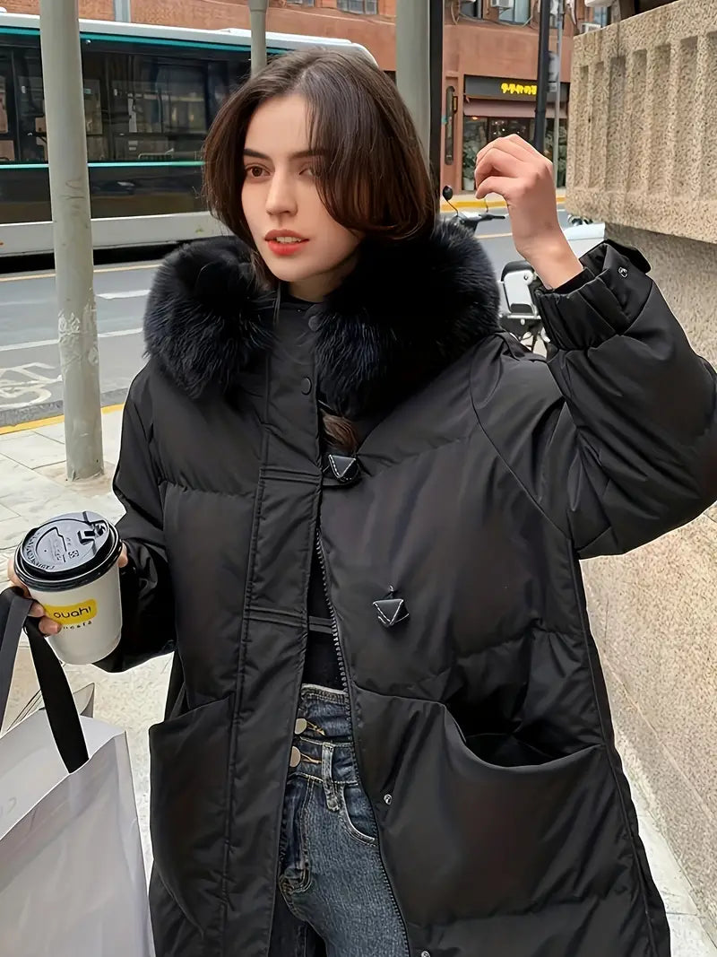 Dam Kappa med Huva Fuzzy Trim Högkvalitativ Design för Vinter 4