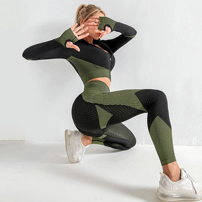 Dam Träningskläder 3-delad Set Mjuk Elastisk Tyg för Yoga och Gym-2
