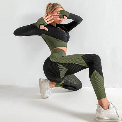 Dam Träningskläder 3-delad Set Mjuk Elastisk Tyg för Yoga och Gym-2