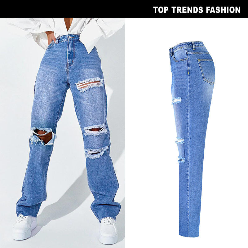 Herrbyxor Rak Ben Hög Midja Bomullsdenim-3