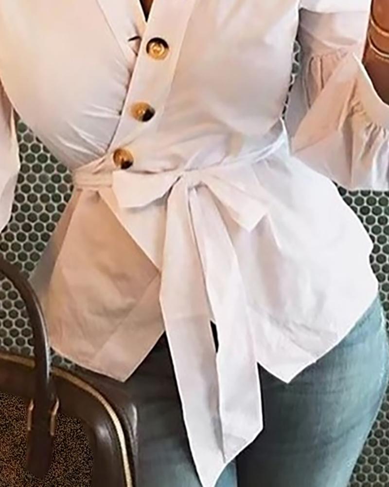 Damblus med Lykta Ärmar Högkvalitativt Tyg-4