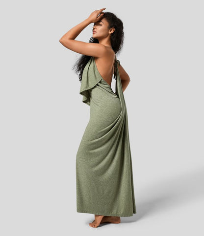 Maxiklänning Dam V-ringning Baklös Fyrvägs Stretch Polyester 2