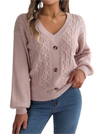 Dam Lång Kofta Kabelmönster V-ringad i Akryl-1