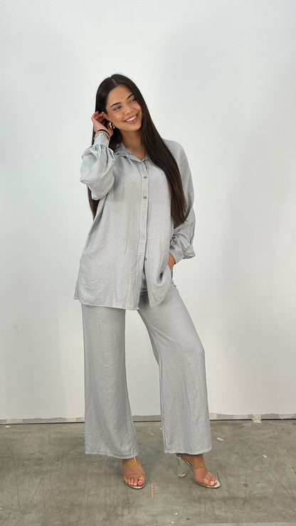 Variant image for Dam Casual Set Lättviktig Blus och Bred Byxa Andningsbart Tyg-8