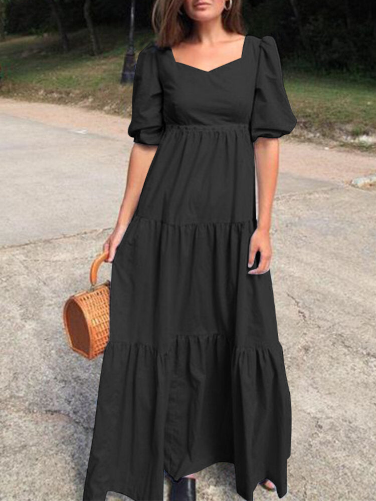 Maxiklänning Dam Rektangulär Halsringning 100% Bomull Lång Klänning-2