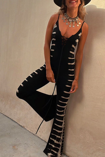 Dam Jumpsuit Batikdesign med Snörning i Bomull och Polyester-2