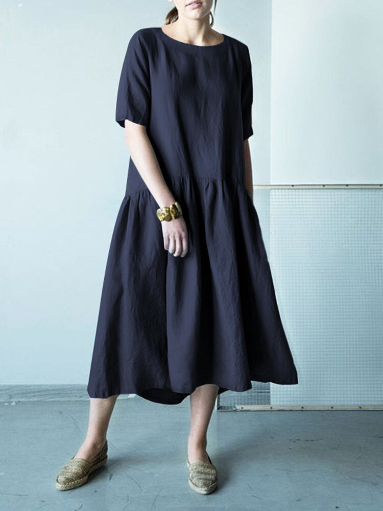 Variant image for Kvinnors Midi Klänning Rund Hals Bomull 100%-17