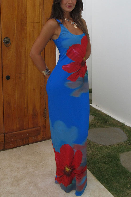 Maxiklänning Dam Blommönster Bodycon Bomull Polyester-3