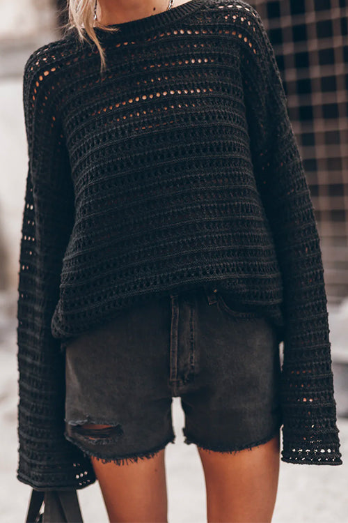 Stickad Dam Tröja Rund Hals Långa Ärmar Boho Mjuk Bomull Polyester-5