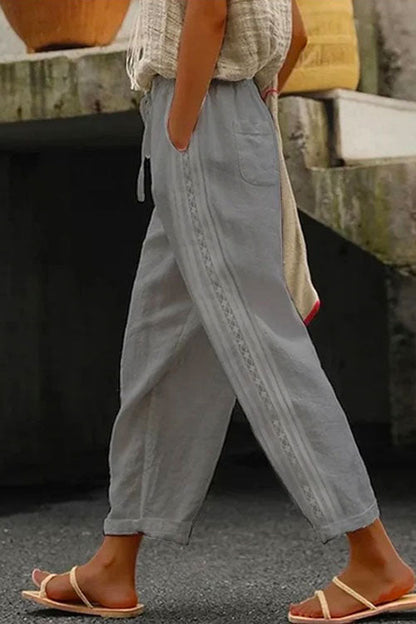 Variant image for Dam Byxor Med Resår I Midjan Snygga Avsmalnande Bomull-Linne-5