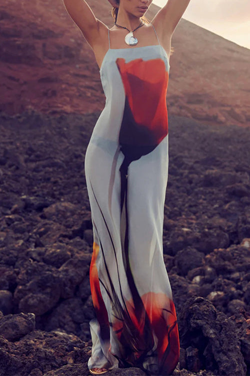 Dam Maxiklänning Blommig Chiffong Långärmad Sommar-3