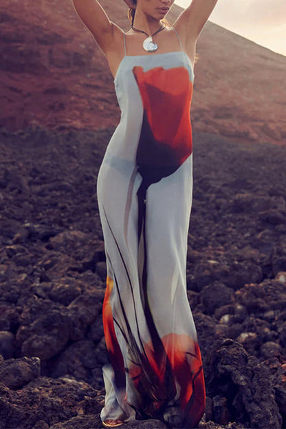 Dam Maxiklänning Blommig Chiffong Långärmad Sommar-3