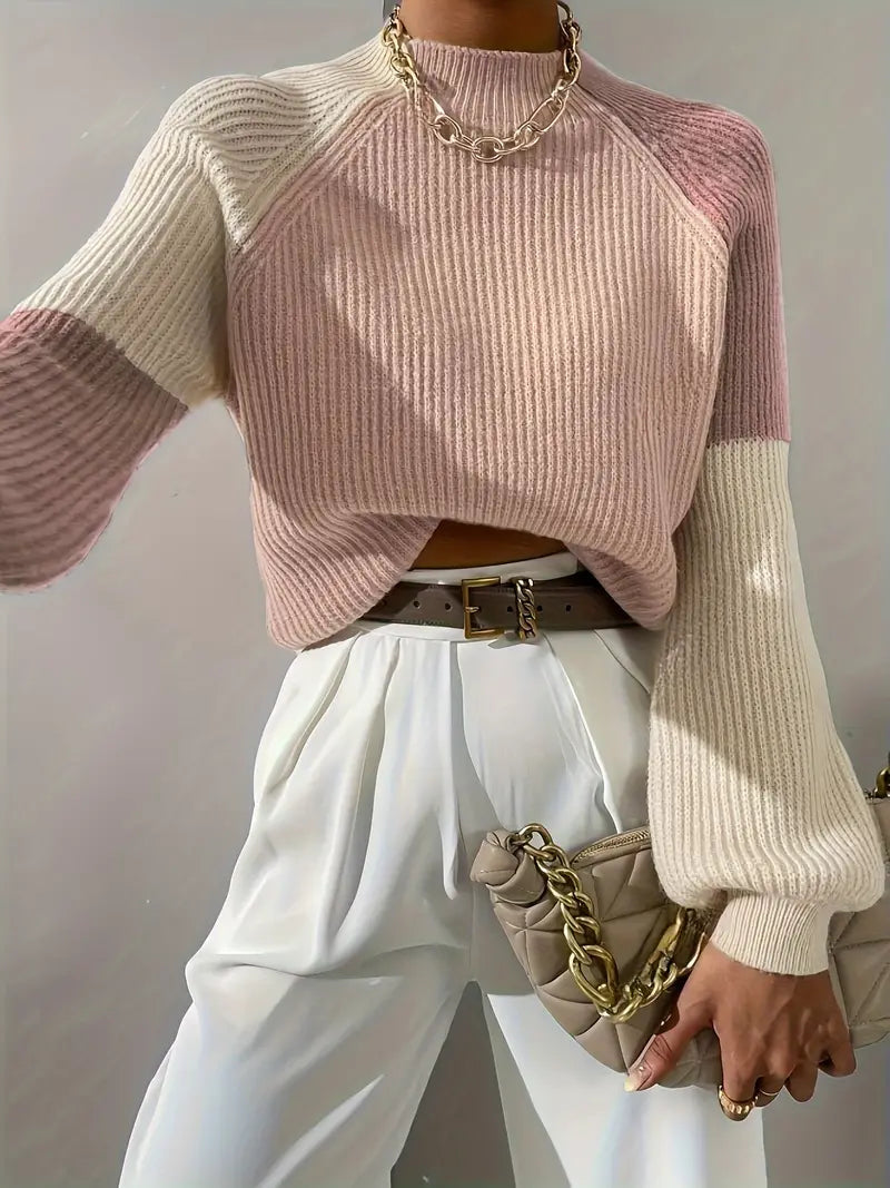 Dam Stickad Tröja Cirkulär Halsringning Klassisk Design Högkvalitativt Tyg-4