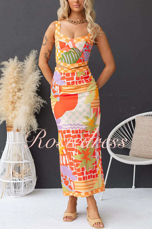 Dam Cami Top och Bodycon Maxi Kjol Set i Bomull och Polyester för Sommarkläder-4